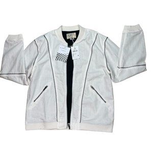 Sandrine Rose By Free People Bomber Jacket Womens M White Zipper Lined Oversized